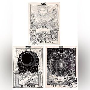 3 Pack Tarot Tapestry (sun, star, and moon)